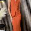 ELENZA Co-ords | Occasion Dresses^Joey Rust Waistcoat & Midi Skirt Co Ord