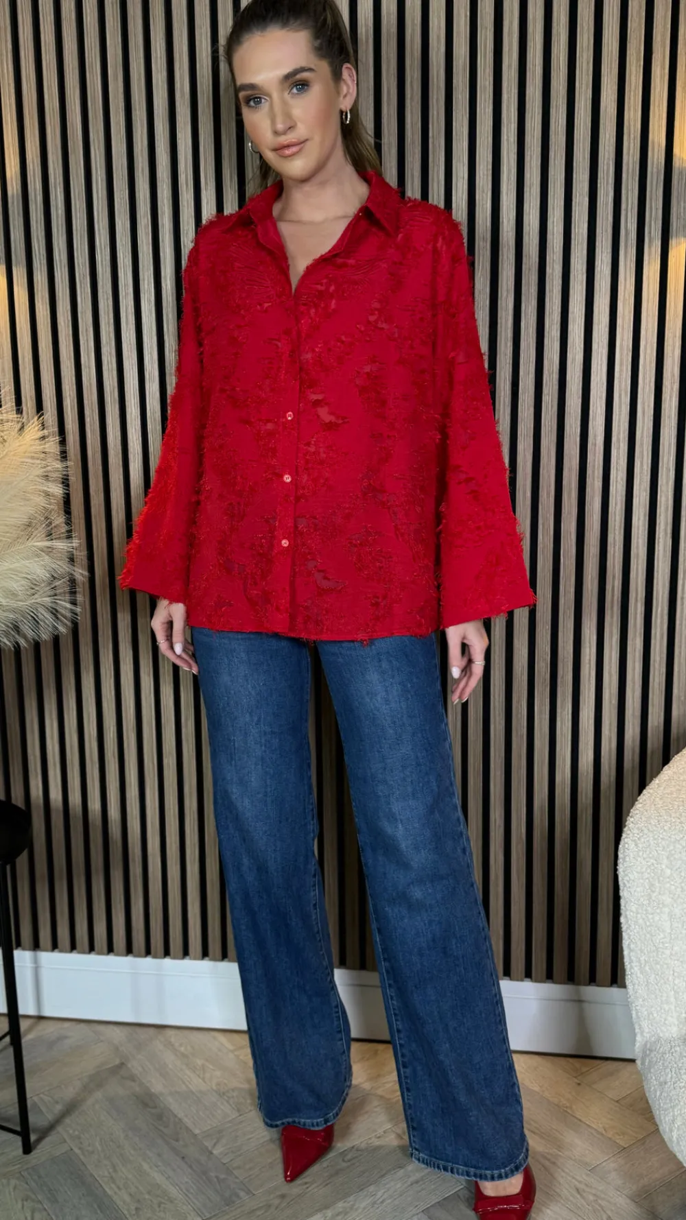 jovie_red_textured_oversi_2.webp ELINA STUDIO Tops^Jovie Red Textured Oversized Shirt