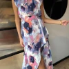 AX PARIS Going Out Dresses | Occasion Dresses^Julia Blue Multi Smudge Print Dipped Hem Midi Dress