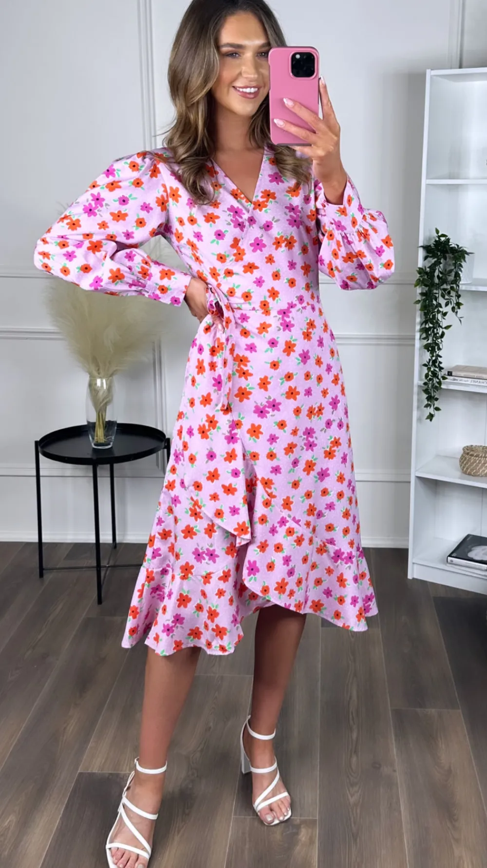 juliet_lilac_printed_flor_3.webp INFLUENCE Going Out Dresses | Occasion Dresses^Juliet Lilac Printed Floral Wrap Midi Dress