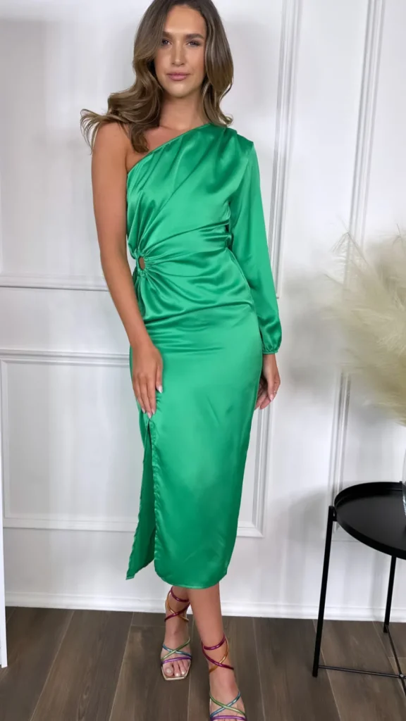 COPPEROSE Going Out Dresses | Occasion Dresses^Justina Green One Shoulder With Cut Out Midi Dress