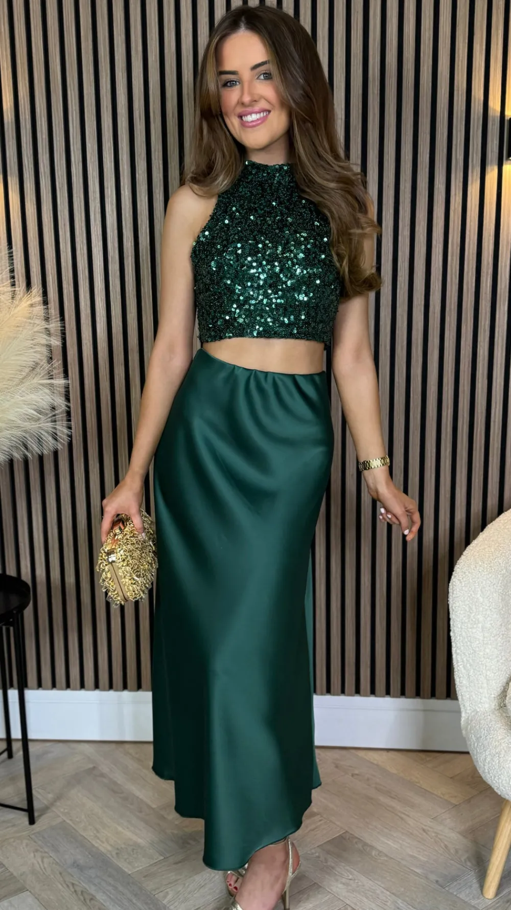 kara_forest_green_backles_7.webp VERA LUCY Tops^Kara Forest Green Backless Halterneck Sequin Crop Top