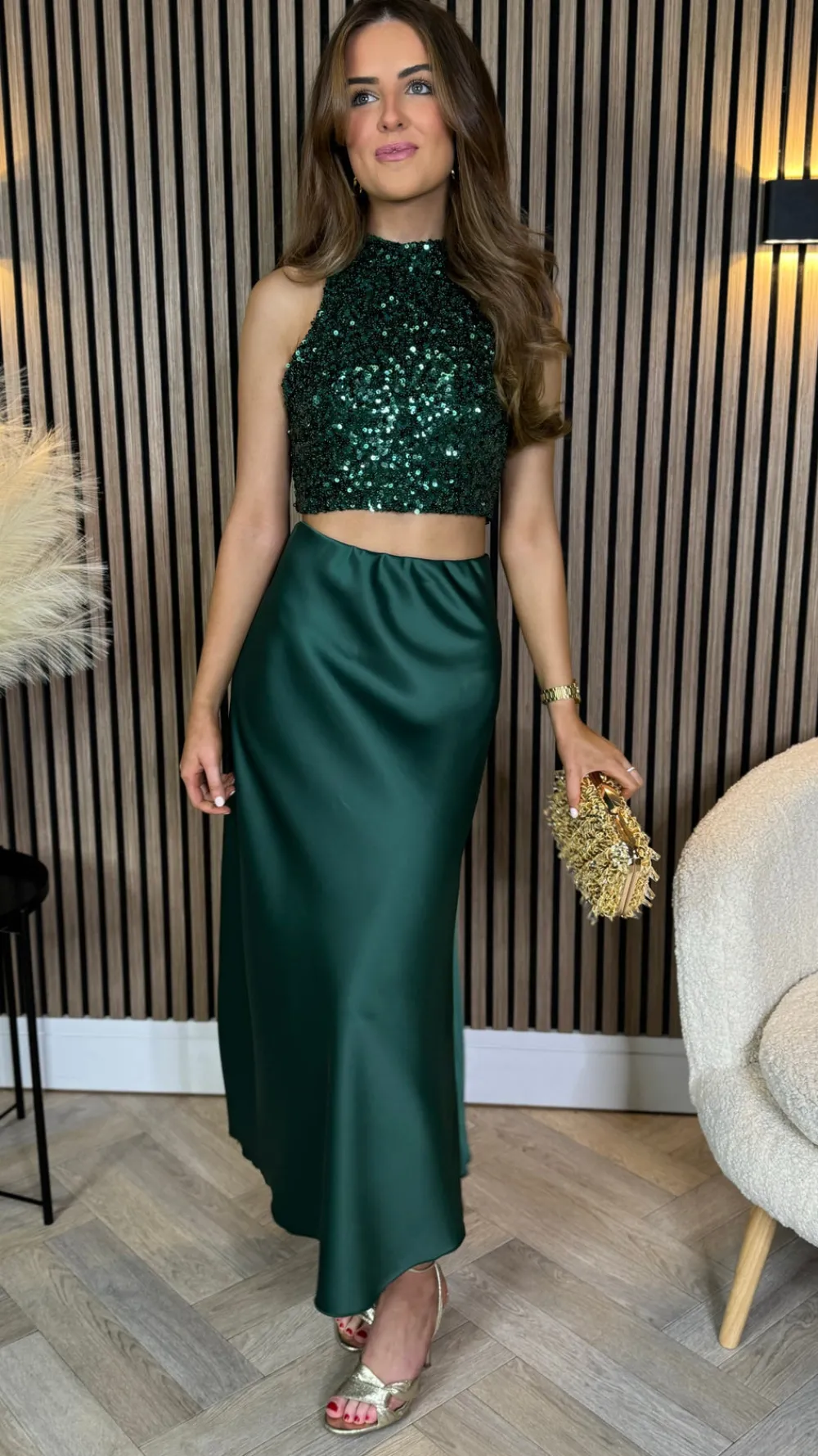 kara_forest_green_backles_8.webp VERA LUCY Tops^Kara Forest Green Backless Halterneck Sequin Crop Top