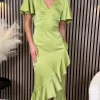 GIRL IN MIND Going Out Dresses | Occasion Dresses^Karen Lime Green Frill Detail Midi Dress