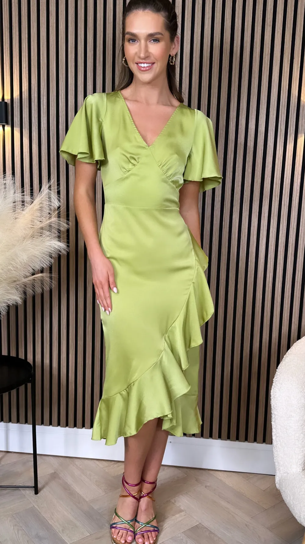 karen_lime_green_frill_de_0.webp GIRL IN MIND Going Out Dresses | Occasion Dresses^Karen Lime Green Frill Detail Midi Dress