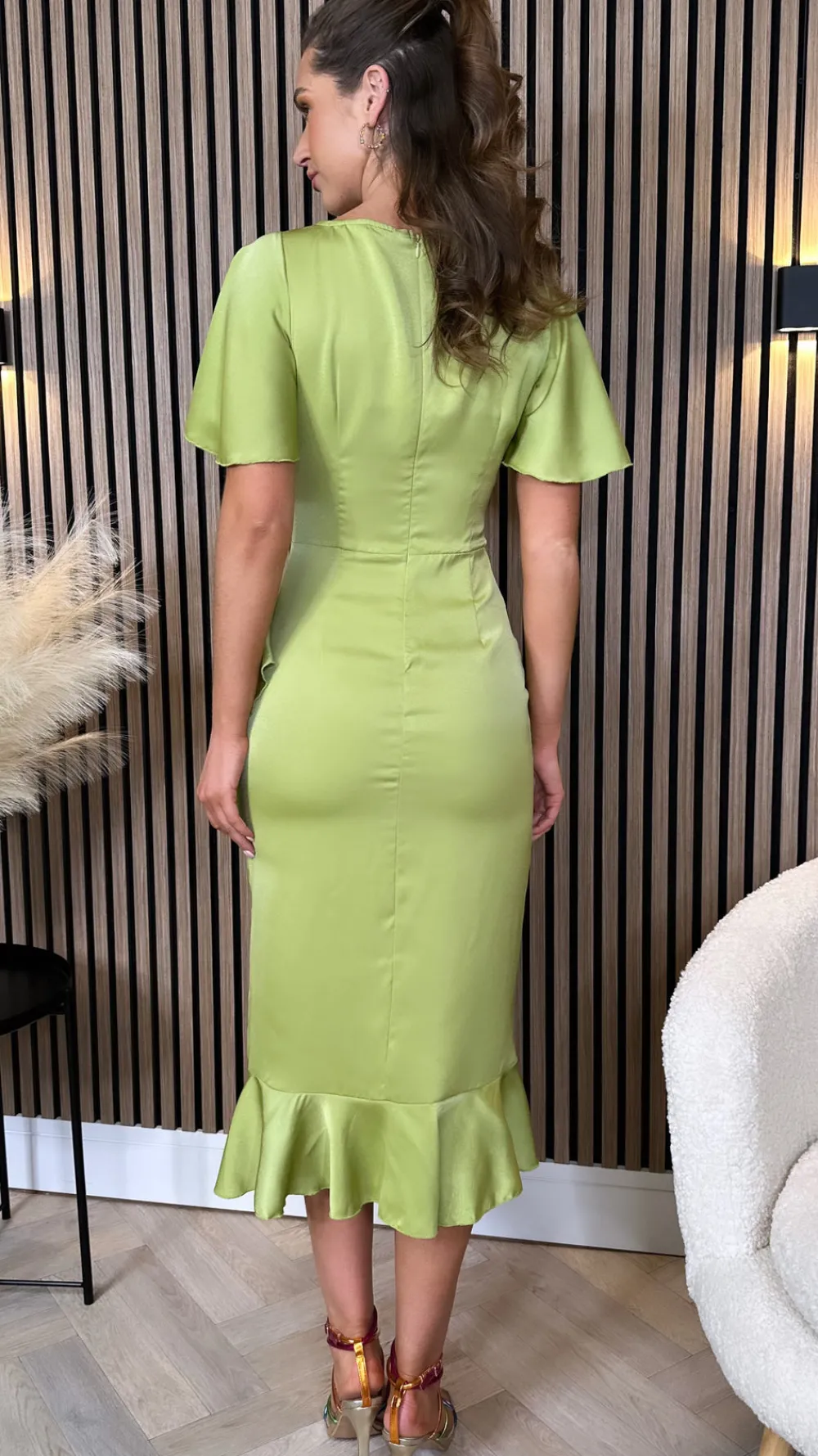 karen_lime_green_frill_de_3.webp GIRL IN MIND Going Out Dresses | Occasion Dresses^Karen Lime Green Frill Detail Midi Dress