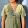 SARL KAIA Tops^Karley Khaki Flutter Sleeve Tie Detail Top