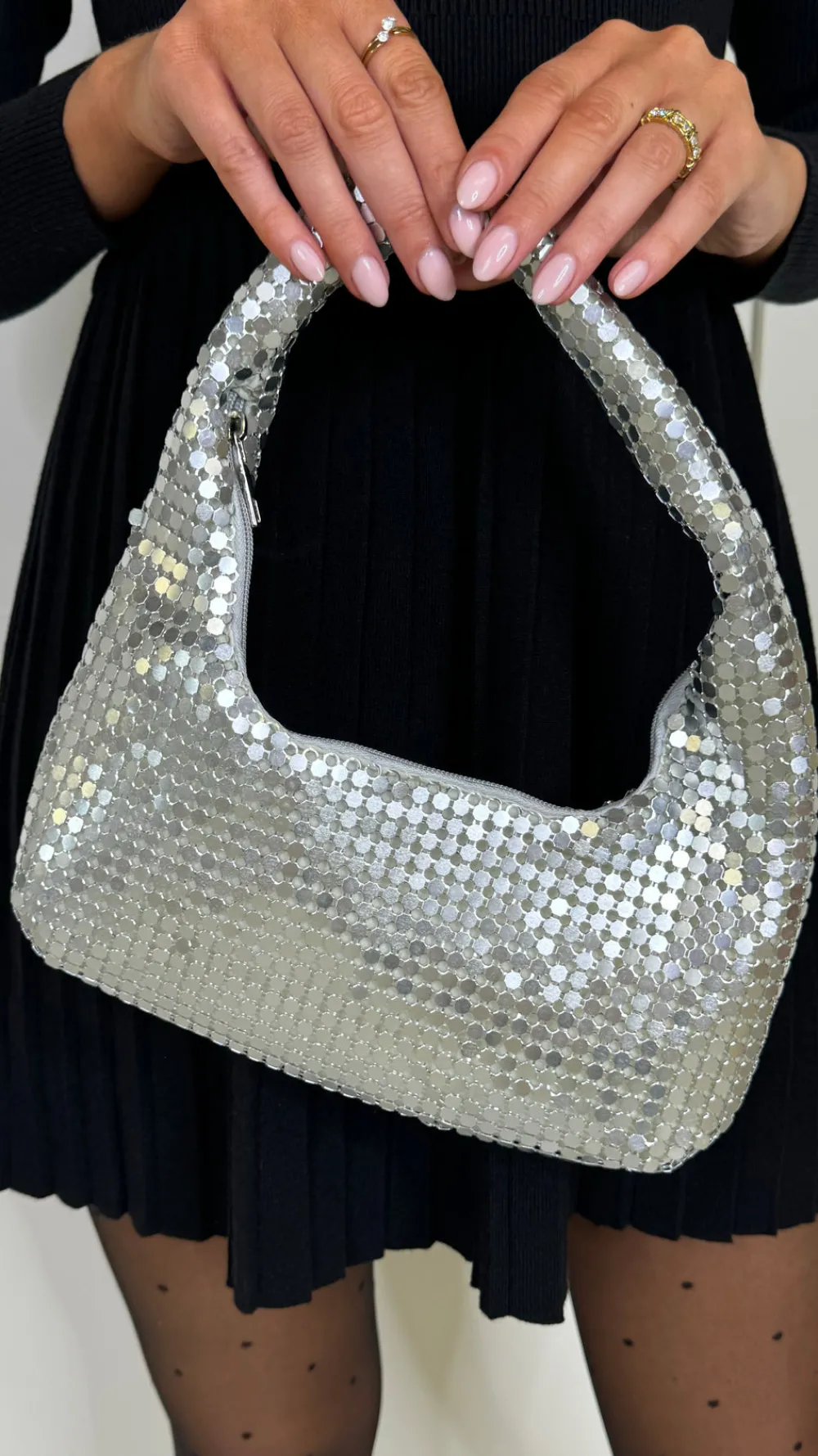 karsyn_silver_sequin_hand_0.webp JM FACTORY Bags^Karsyn Silver Sequin Handbag