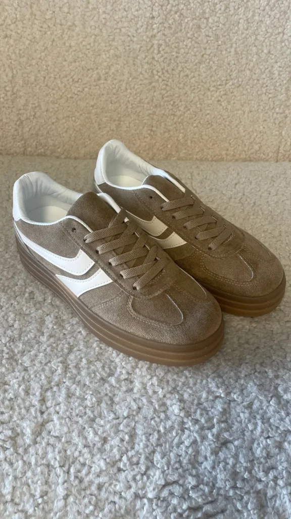 JOIA Trainers | Going Out Dresses^Kasie Camel With White Stripes Chunky Sole Trainers