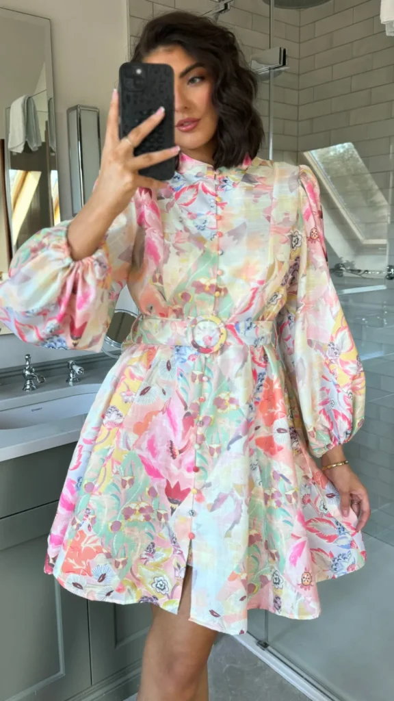 TIMELY Occasion Dresses | Mini Dresses^Katherine Green & Pink Floral Printed High Neck Mini Dress