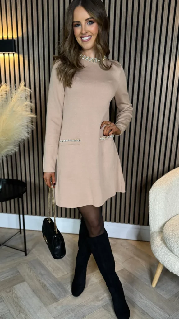 ALLYSON Fitted Dresses | Day Dresses^Kayra Beige Embellished Detail Mini Dress