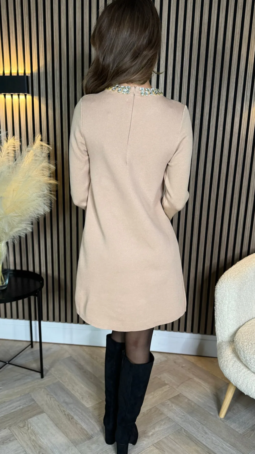 kayra_beige_embellished_d_4.webp ALLYSON Fitted Dresses | Day Dresses^Kayra Beige Embellished Detail Mini Dress
