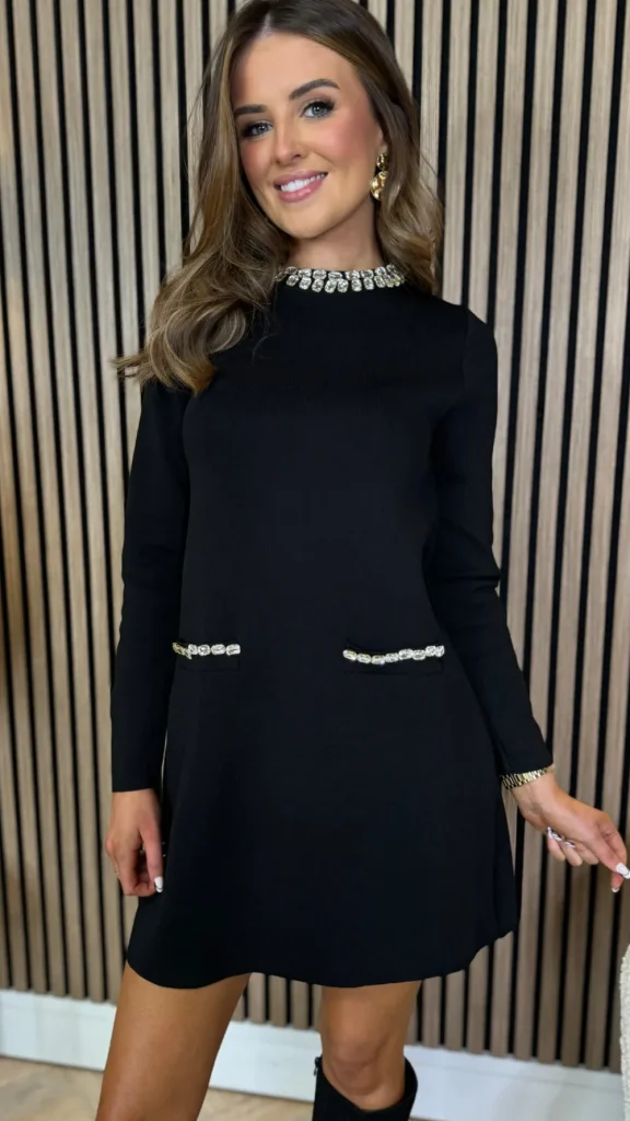 ALLYSON Fitted Dresses | Day Dresses^Kayra Black Embellished Detail Mini Dress