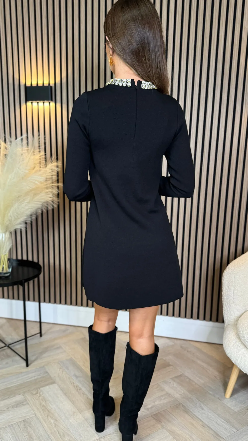 kayra_black_embellished_d_5.webp ALLYSON Fitted Dresses | Day Dresses^Kayra Black Embellished Detail Mini Dress