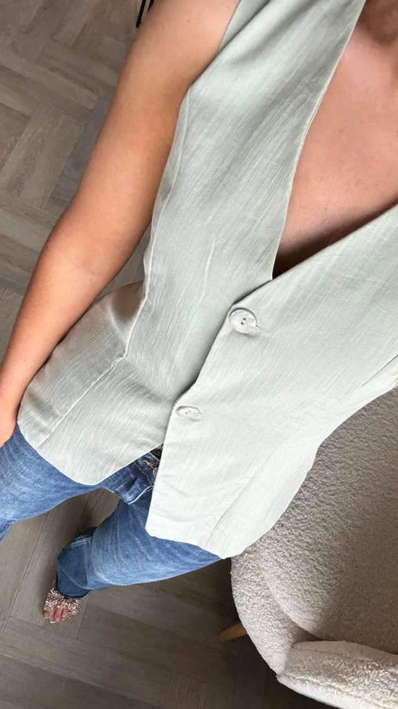 FLAM MODE Tops^Keely Light Green Longline Waistcoat