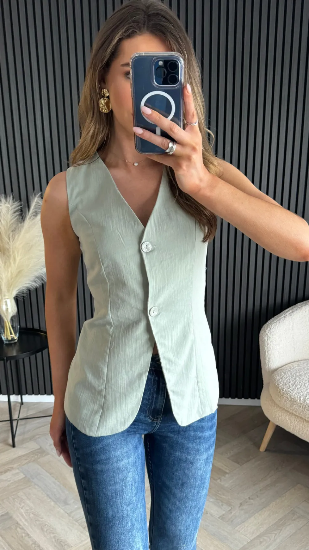 keely_light_green_longlin_1.webp FLAM MODE Tops^Keely Light Green Longline Waistcoat