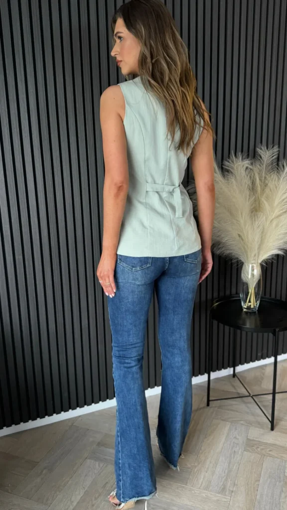FLAM MODE Tops^Keely Light Green Longline Waistcoat