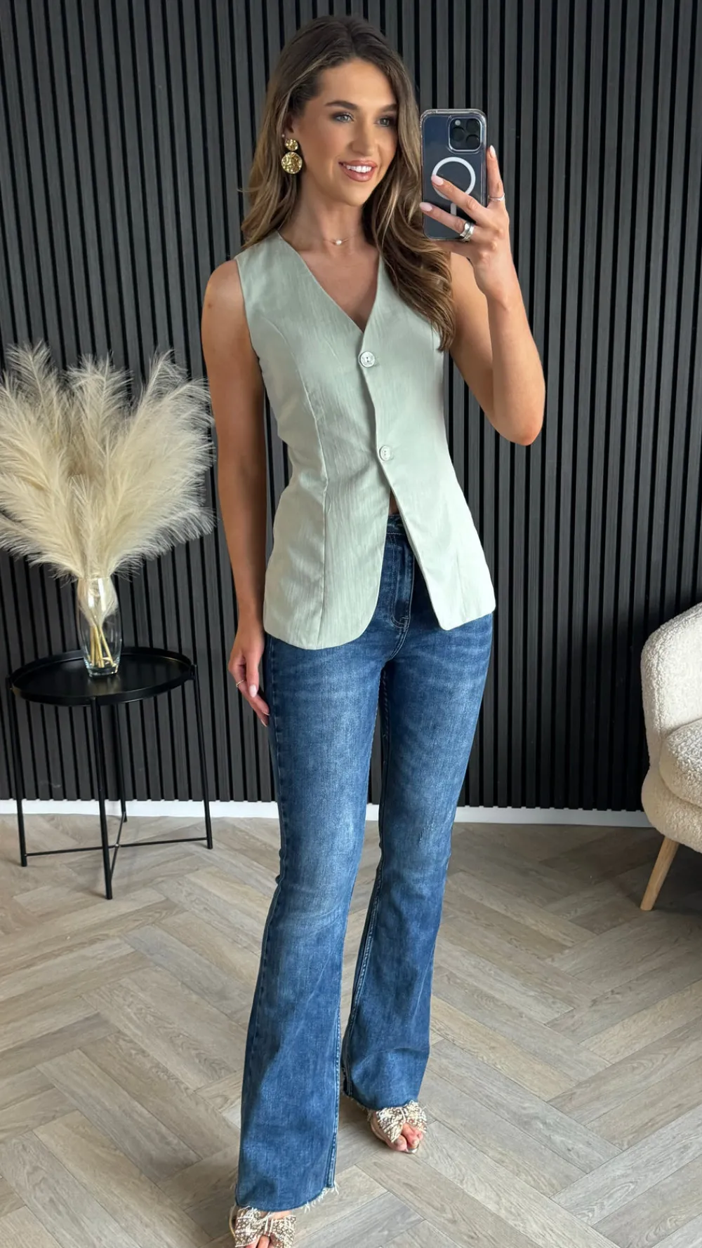 keely_light_green_longlin_7.webp FLAM MODE Tops^Keely Light Green Longline Waistcoat