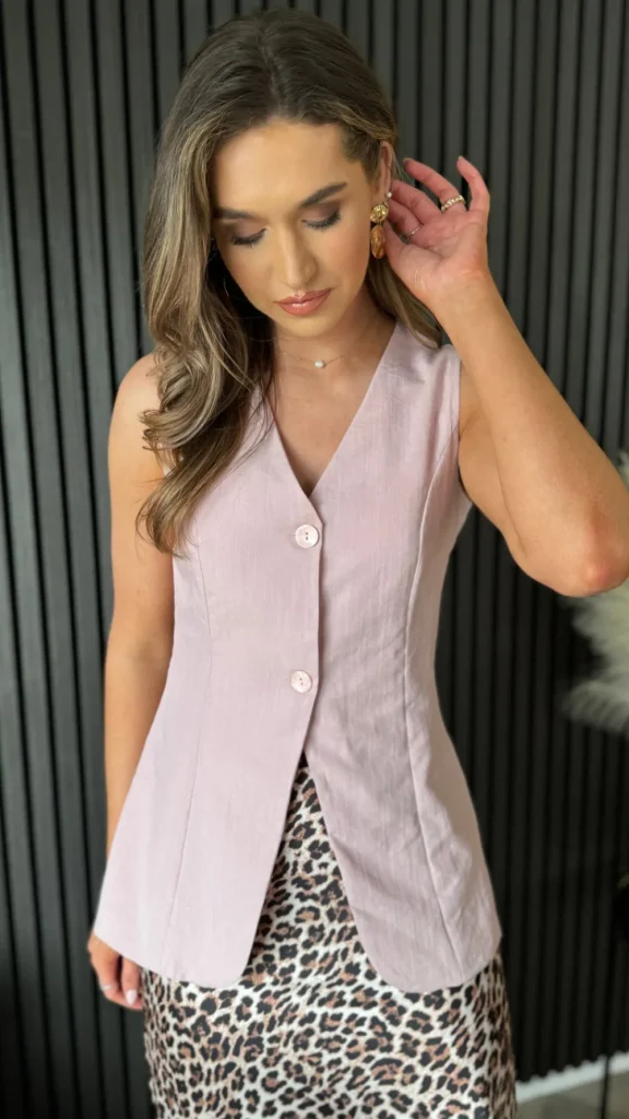 FLAM MODE Tops^Keely Rose Pink Longline Waistcoat