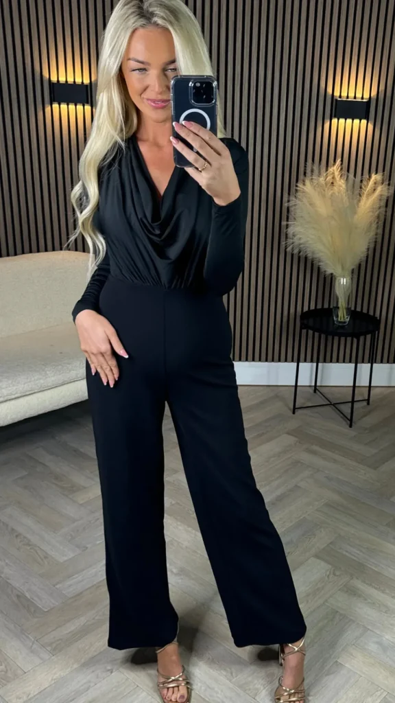 GIRL IN MIND Going Out Dresses | Occasion Dresses^Kella Black Cowl Neck Long Sleeve Jumpsuit