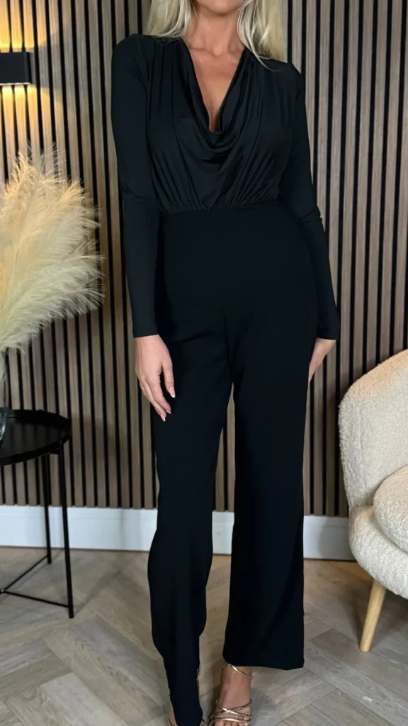 GIRL IN MIND Going Out Dresses | Occasion Dresses^Kella Black Cowl Neck Long Sleeve Jumpsuit