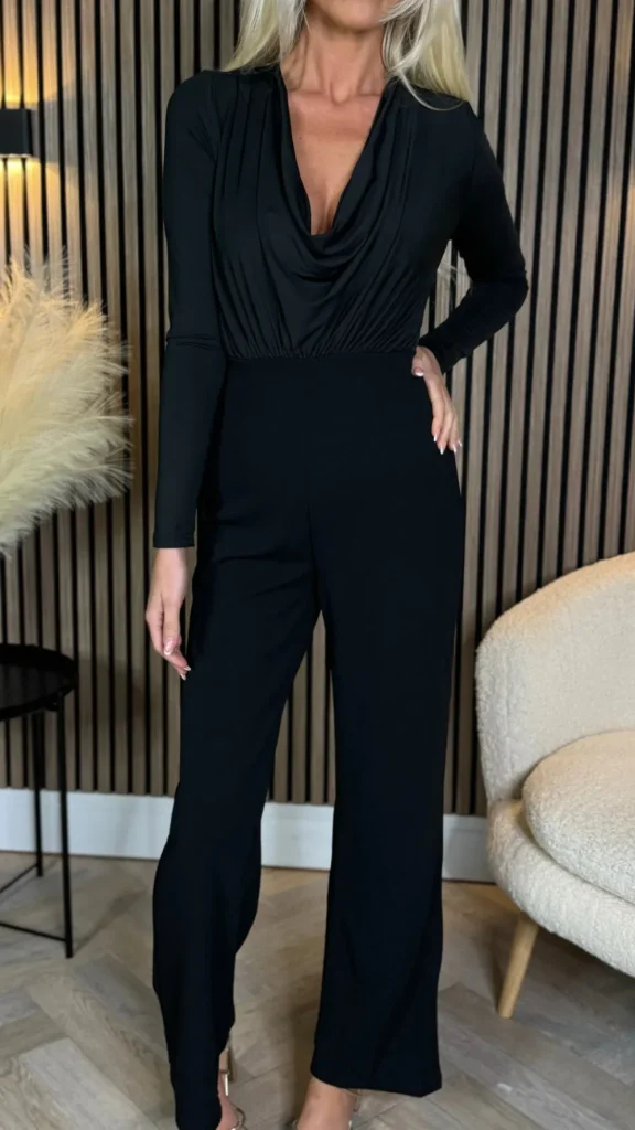 GIRL IN MIND Going Out Dresses | Occasion Dresses^Kella Black Cowl Neck Long Sleeve Jumpsuit