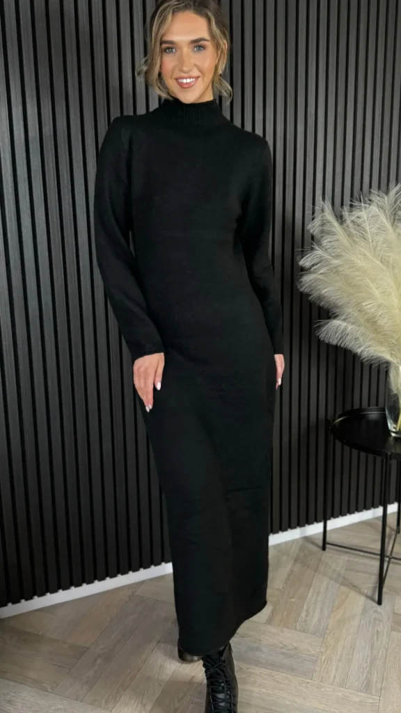 ELENZA Knitwear | Day Dresses^Kelly Black Turtle Neck Knit Jumper Midi Dress