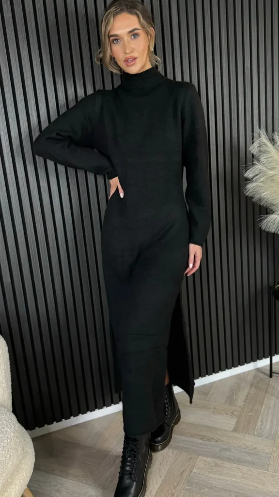 ELENZA Knitwear | Day Dresses^Kelly Black Turtle Neck Knit Jumper Midi Dress