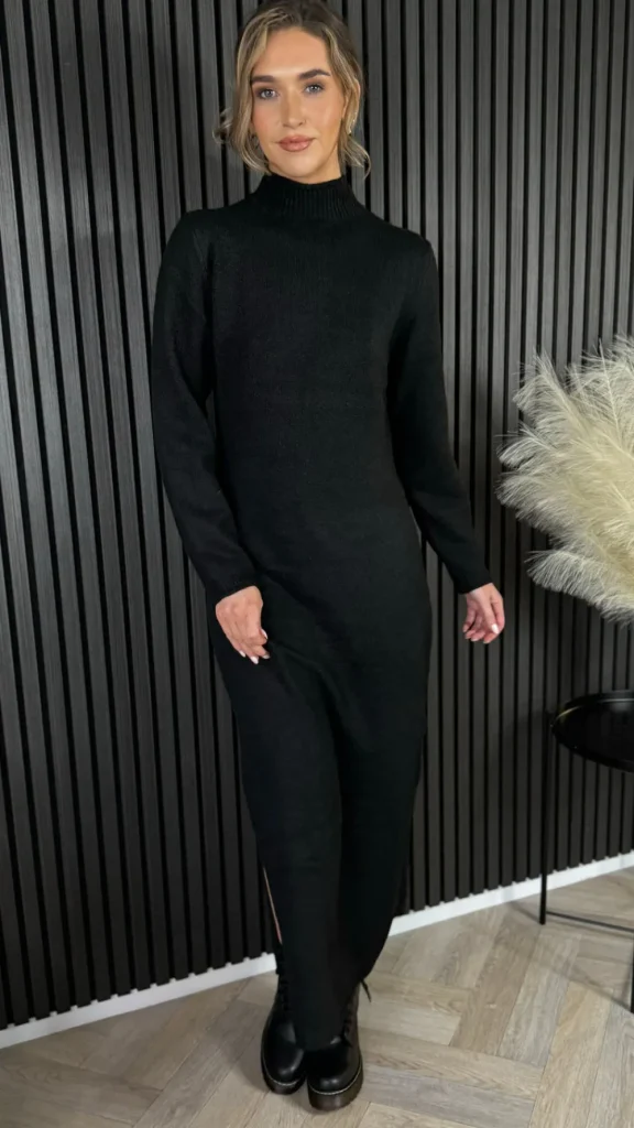 ELENZA Knitwear | Day Dresses^Kelly Black Turtle Neck Knit Jumper Midi Dress