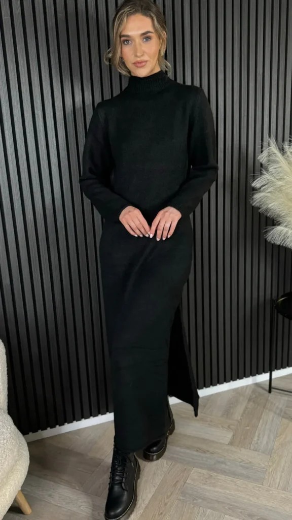 ELENZA Knitwear | Day Dresses^Kelly Black Turtle Neck Knit Jumper Midi Dress