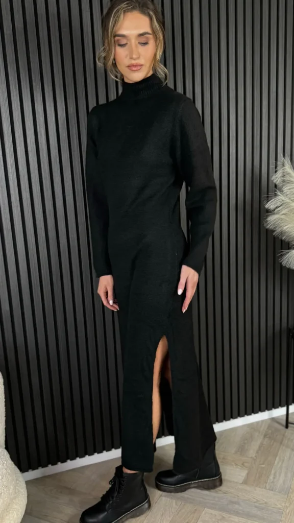 ELENZA Knitwear | Day Dresses^Kelly Black Turtle Neck Knit Jumper Midi Dress