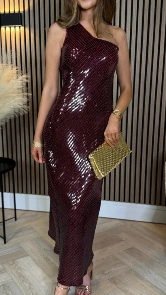 GIRL IN MIND Occasion Dresses | Maxi Dresses^Kendall Burgundy Sequin One Shoulder Maxi Dress
