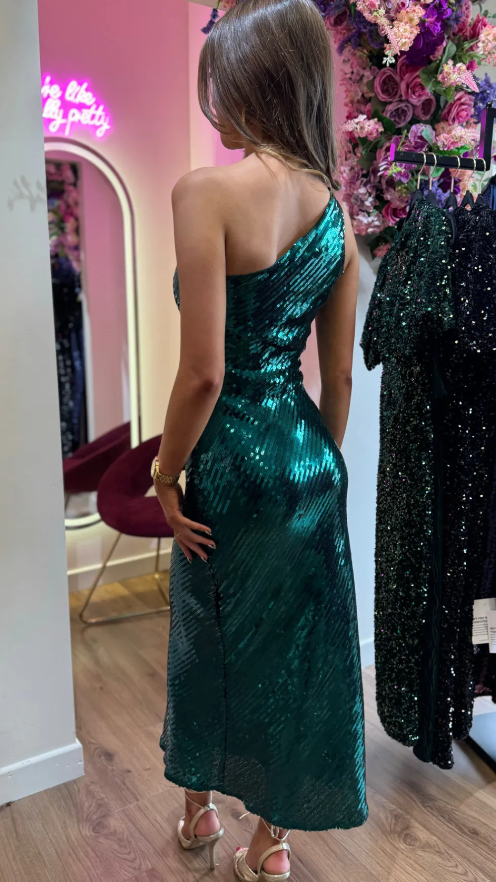 kendall_green_sequin_one__1.webp GIRL IN MIND Fitted Dresses | Going Out Dresses^Kendall Green Sequin One Shoulder Maxi Dress