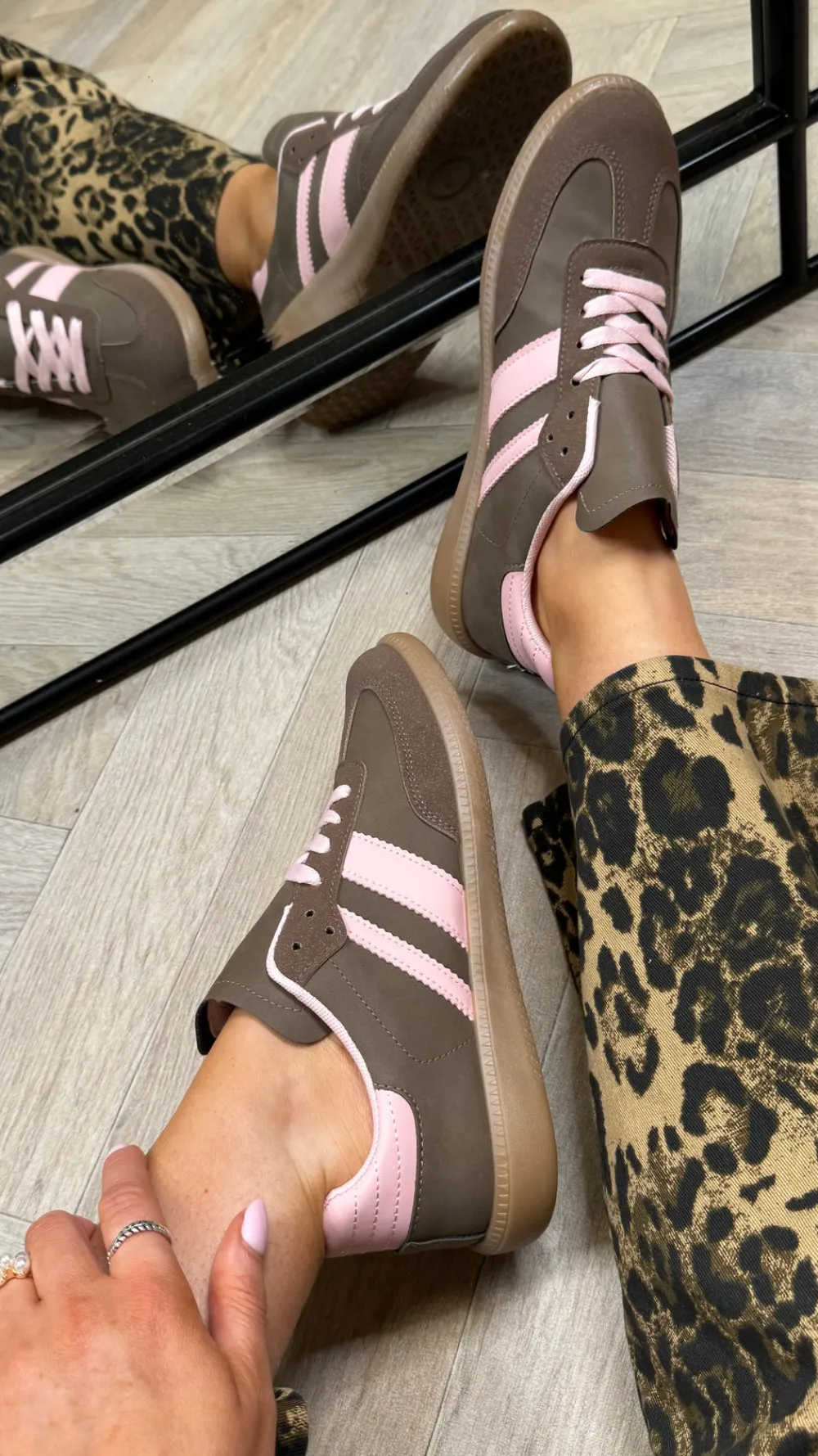 kenna_brown_amp_pink_stri_2.webp ALESSIA Trainers^Kenna Brown & Pink Striped Trainers
