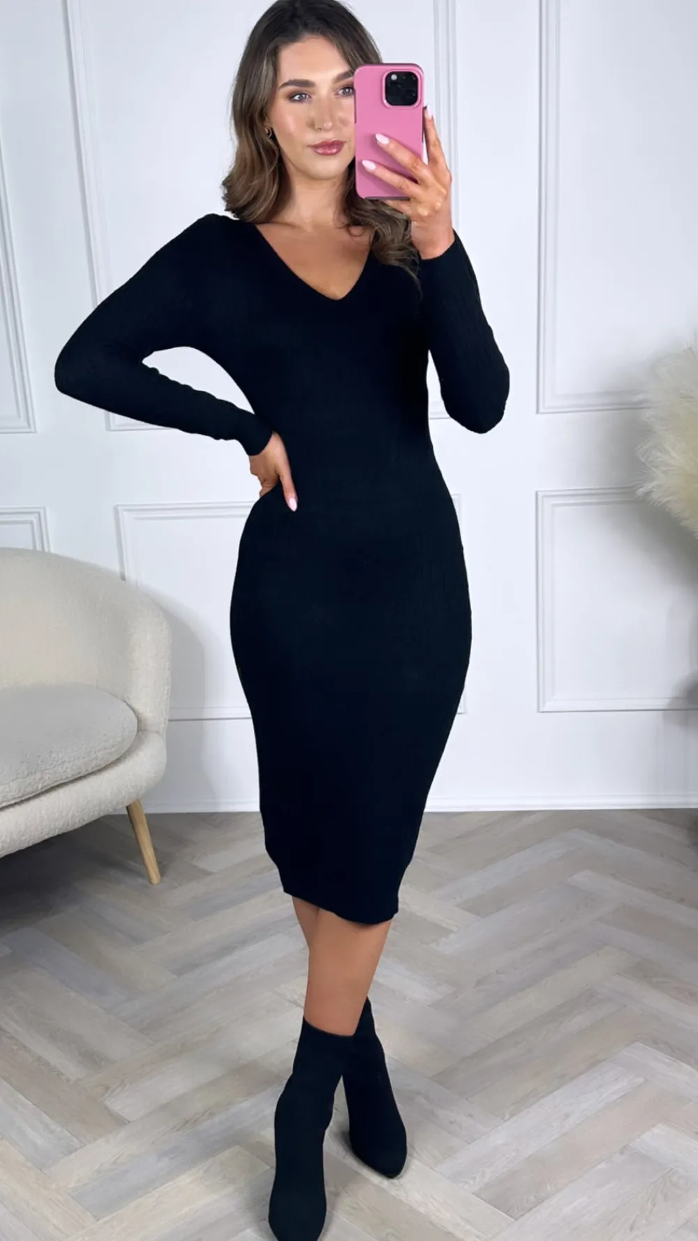 kerensa_black_cable_knit__4.webp MOOCCI Knitwear | Fitted Dresses^Kerensa Black Cable Knit Midi Dress