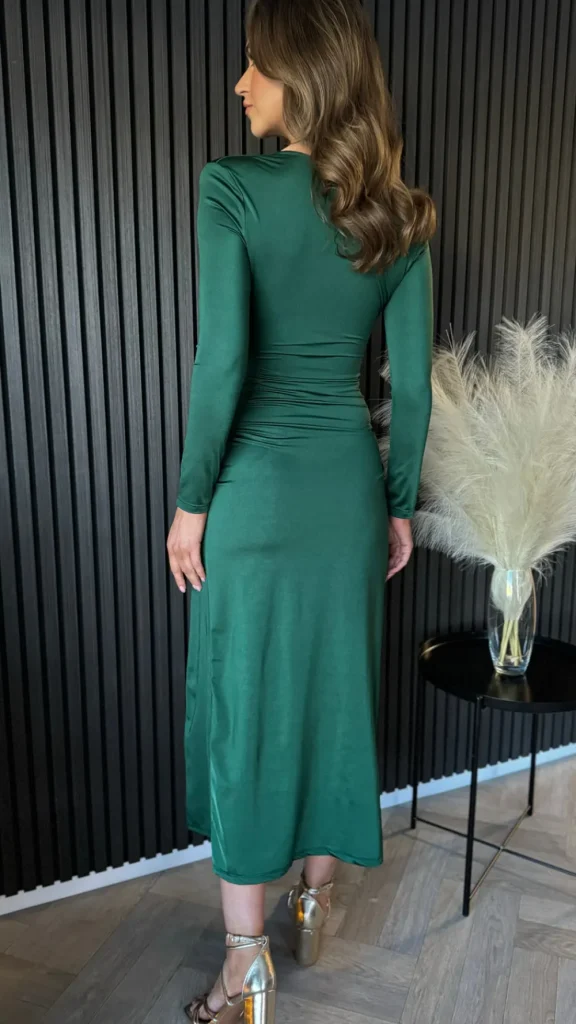 COPPEROSE Going Out Dresses | Occasion Dresses^Kingsley Forest Green V Neckline Wrap Effect Brooch Detail Midi Dress