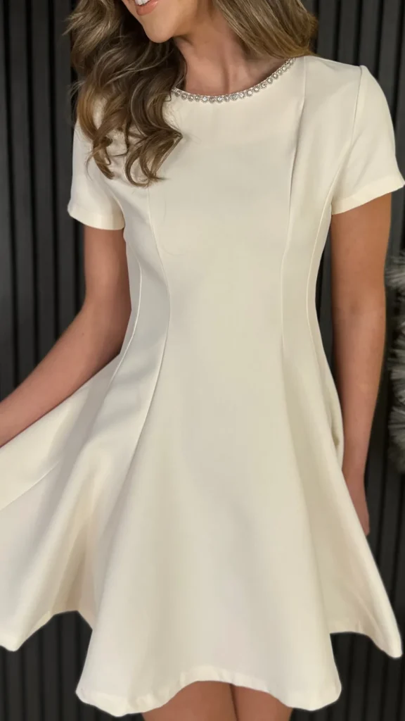 PARIS FASHION SHOPS Day Dresses | Going Out Dresses^Kitty Beige Embellished Neckline Skater Mini Dress