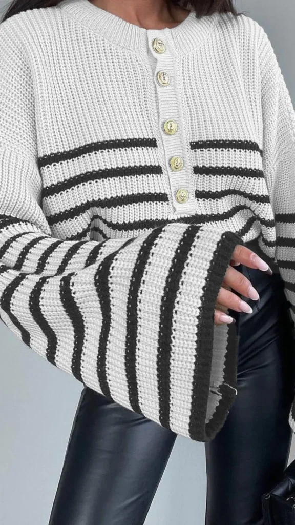 ESTEE BROWN Tops | Knitwear^Koa Cream & Black Button Detail Jumper