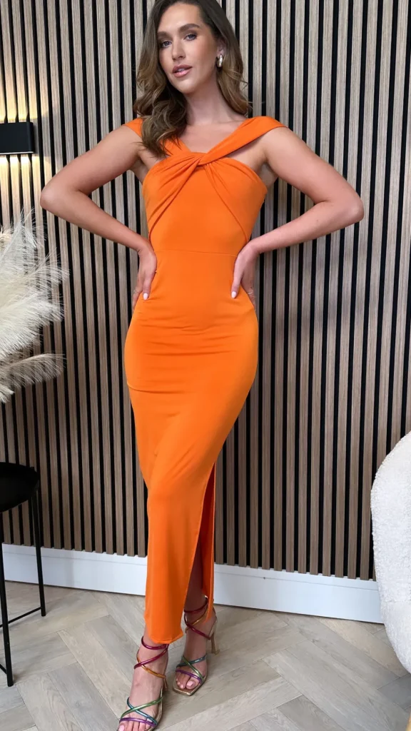 LORIANE Fitted Dresses | Going Out Dresses^Krystin Orange Knot Detail Midi Dress