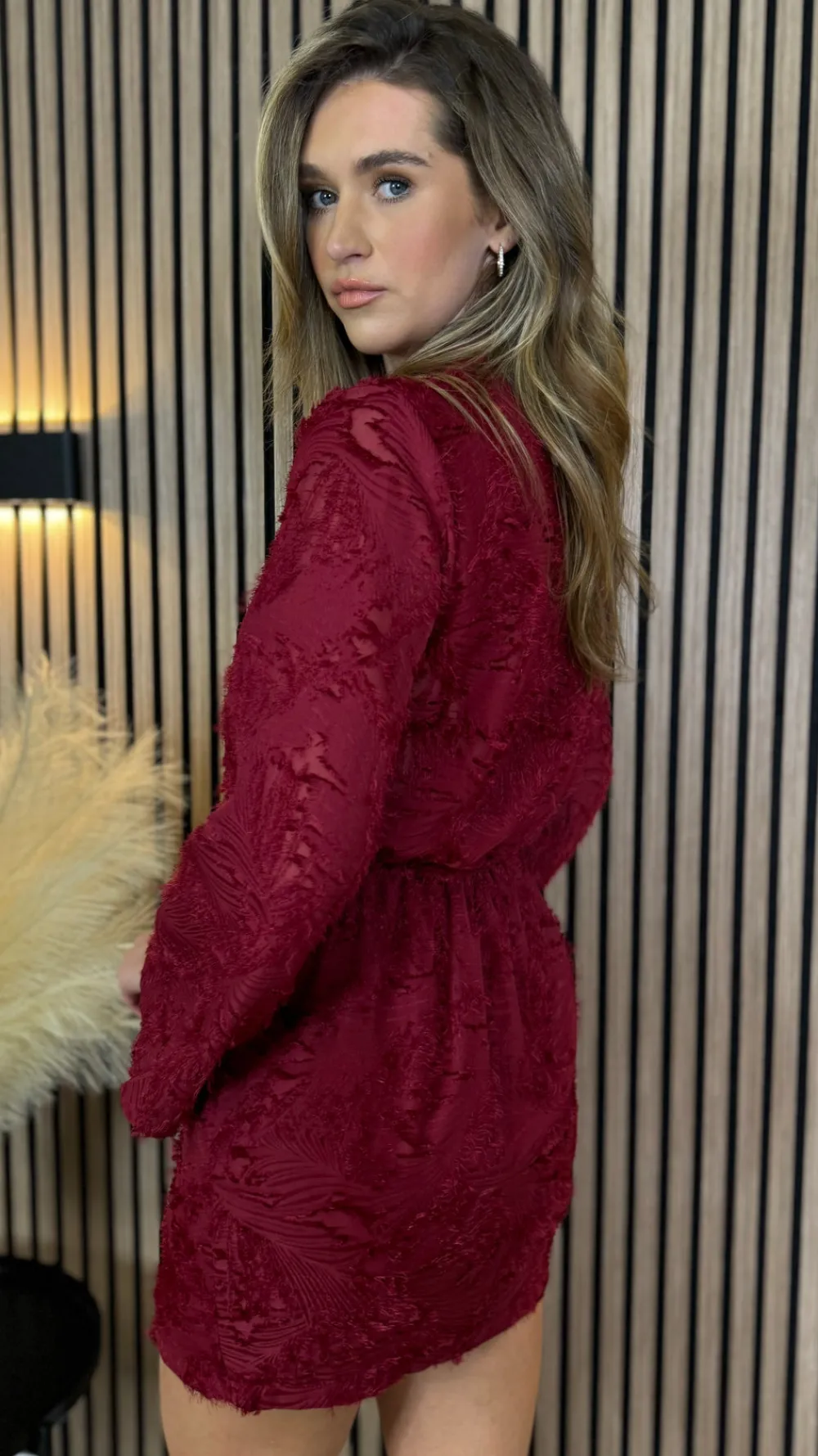 kyndle_burgundy_collared__4.webp ELINA STUDIO Knitwear | Day Dresses^Kyndle Burgundy Collared V Neckline Mini Dress