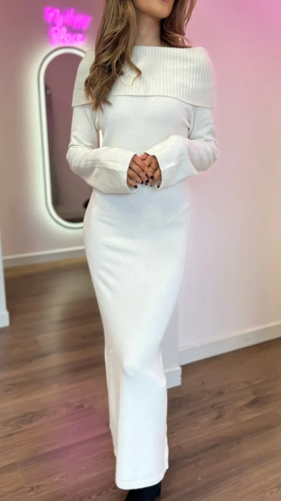 COPPEROSE Knitwear | Day Dresses^Kyomi Beige Off Shoulder Knit Midi Dress