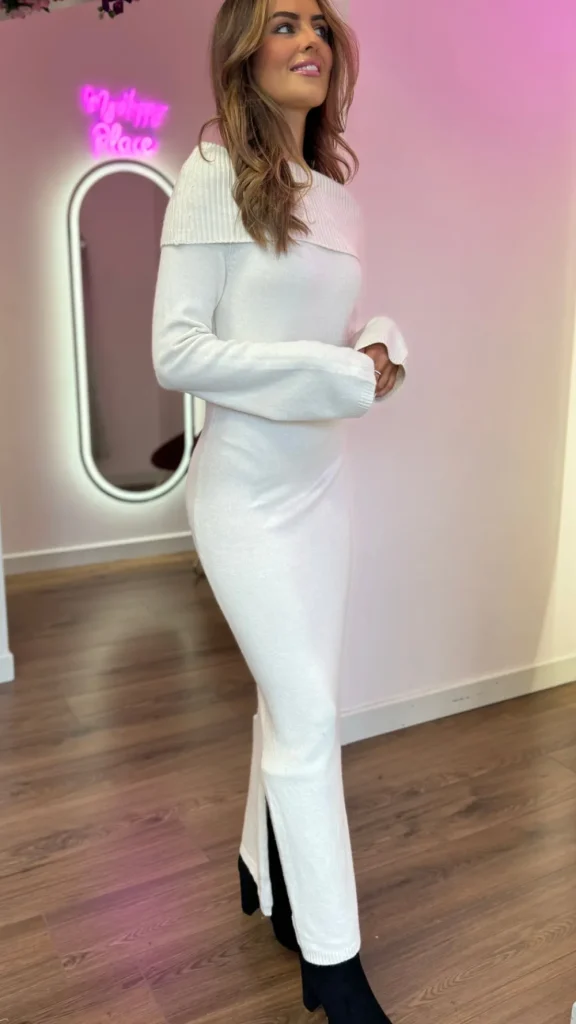 COPPEROSE Knitwear | Day Dresses^Kyomi Beige Off Shoulder Knit Midi Dress