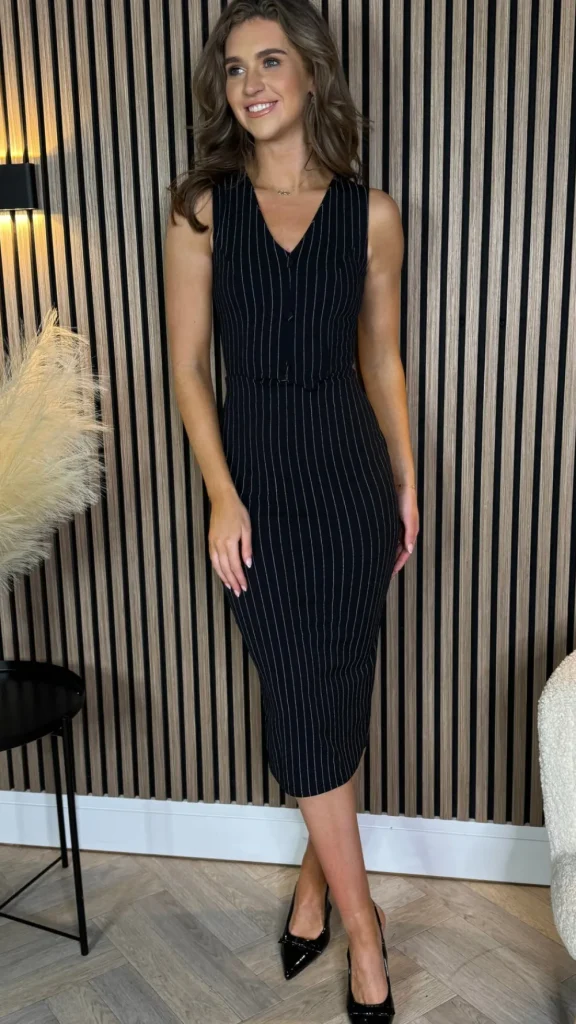 AX PARIS Going Out Dresses | Occasion Dresses^Lailah Black Pinstripe Waistcoat Detail Bodycon Midi Dress