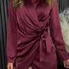LUCCE Going Out Dresses | Mini Dresses^Lara Burgundy Wrap Detail Collared Mini Dress