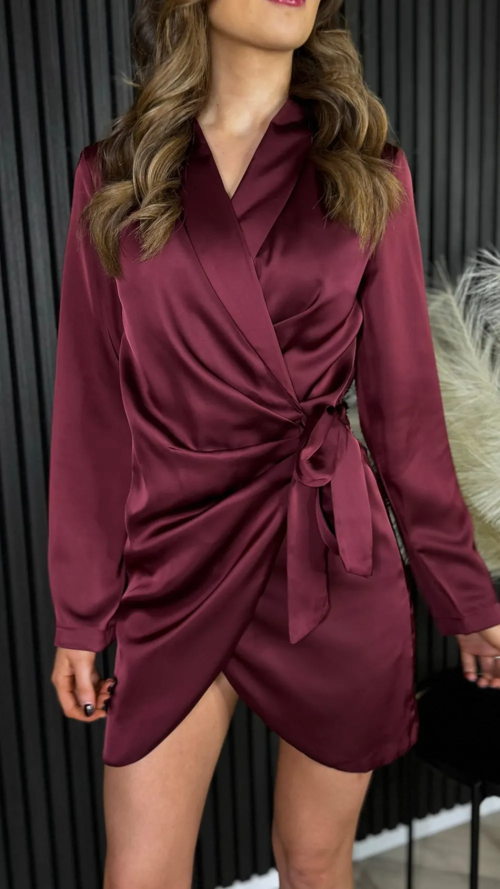 lara_burgundy_wrap_detail_0.webp LUCCE Going Out Dresses | Mini Dresses^Lara Burgundy Wrap Detail Collared Mini Dress