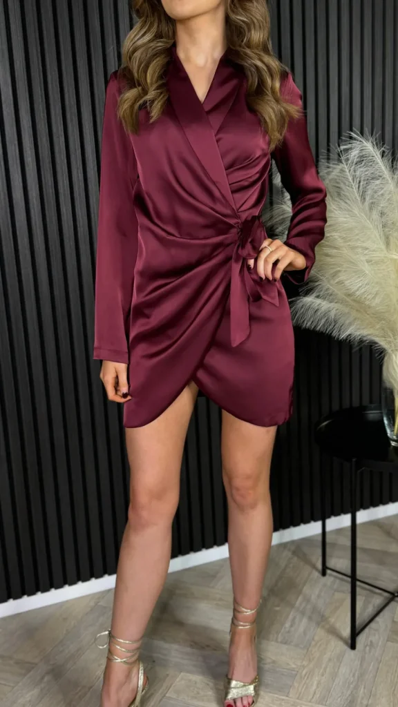 LUCCE Going Out Dresses | Mini Dresses^Lara Burgundy Wrap Detail Collared Mini Dress