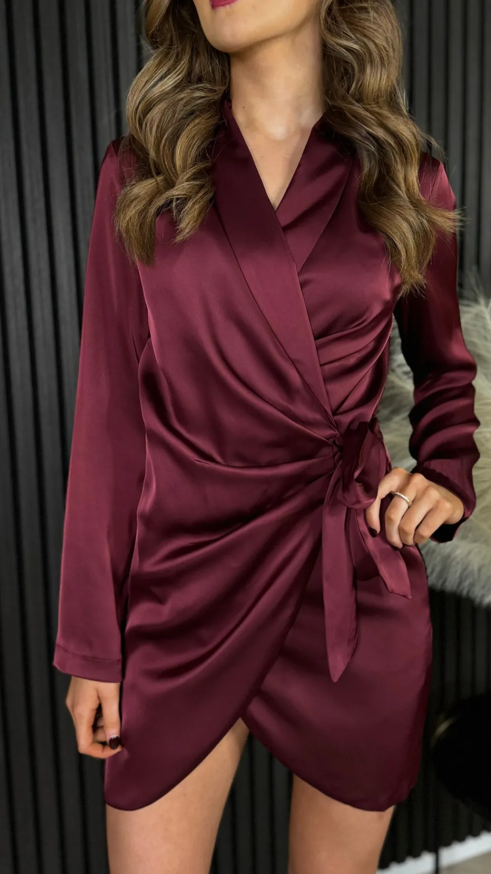 lara_burgundy_wrap_detail_4.webp LUCCE Going Out Dresses | Mini Dresses^Lara Burgundy Wrap Detail Collared Mini Dress