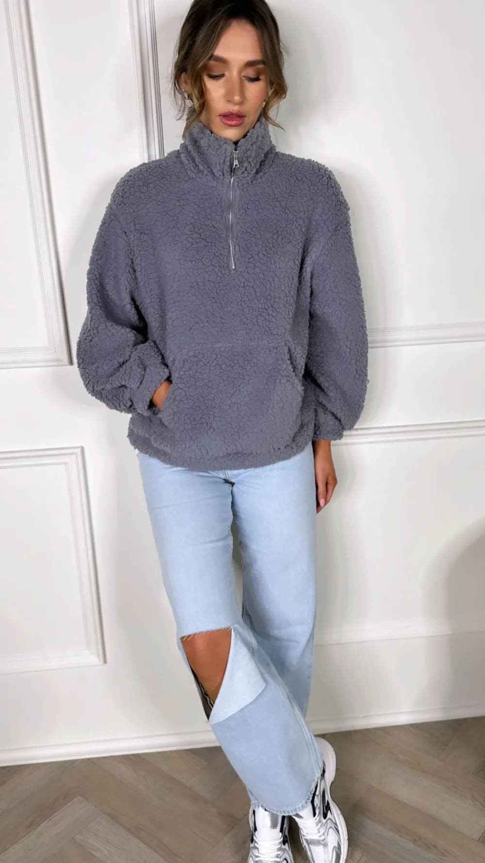 layla_grey_teddy_style_ha_1.webp LOVIKA Tops | Knitwear^Layla Grey Teddy Style Half Zip Top