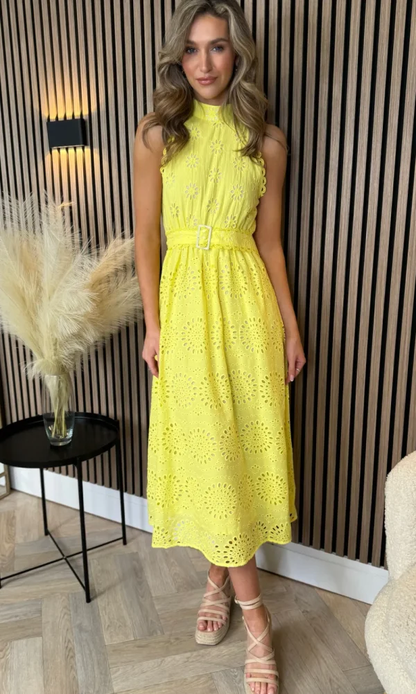 LILY ROSE BY FJ Going Out Dresses | Occasion Dresses^Layla Yellow Broidery Detail Belted Midi Dress