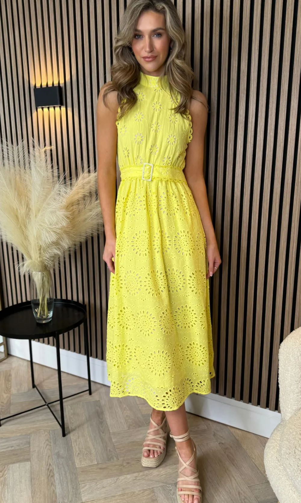 layla_yellow_broidery_det_0.webp LILY ROSE BY FJ Going Out Dresses | Occasion Dresses^Layla Yellow Broidery Detail Belted Midi Dress
